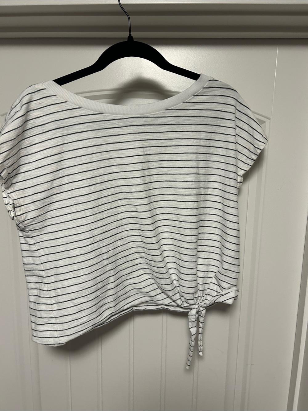 bohme White Cropped Striped Tie-Front Top